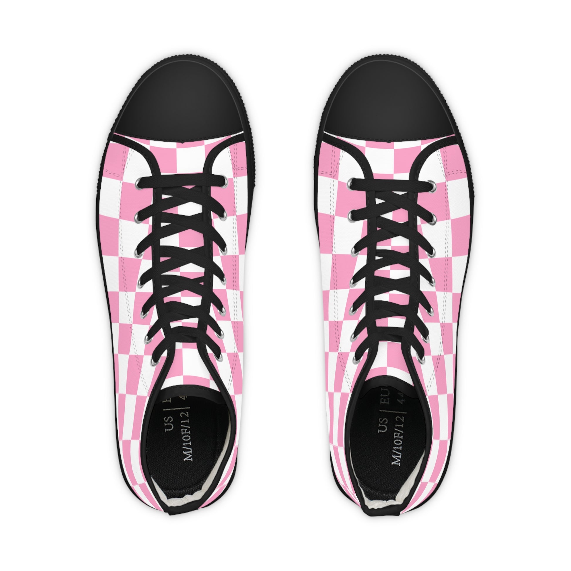 Checkerboard Hot Pink and White Men's High Top Sneakers, Artsulli - Art is Long, Life is Short, Shoes, , , , , , , 
