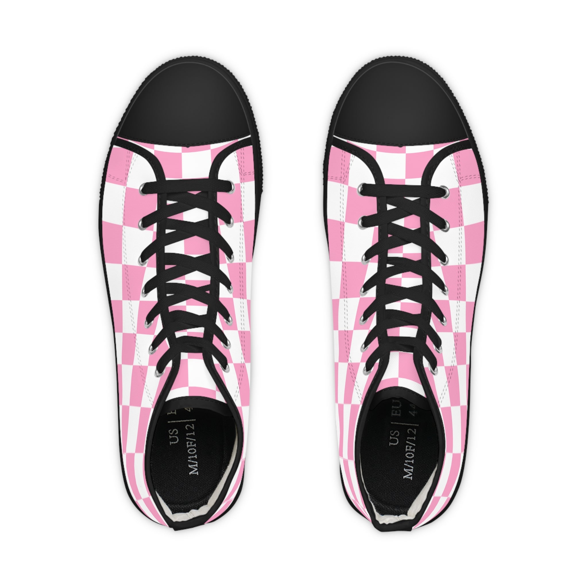 Checkerboard Hot Pink and White Men's High Top Sneakers, Artsulli - Art is Long, Life is Short, Shoes, , , , , , , 