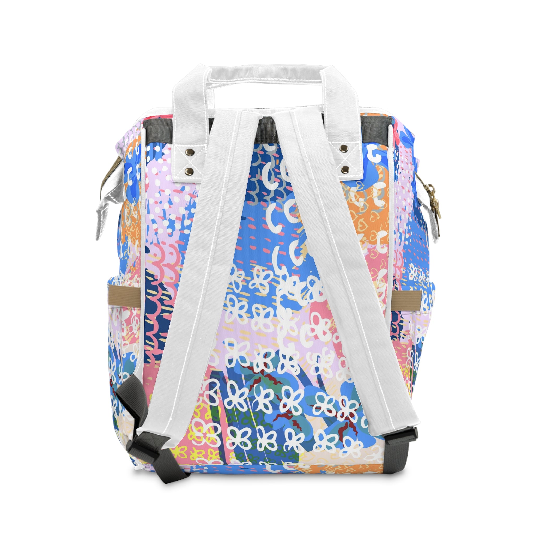 Flowers x Doodles x Hearts Multi-Color Multifunctional Diaper Backpack, Artsulli - Art is Long, Life is Short, Bags, , , , , , , 