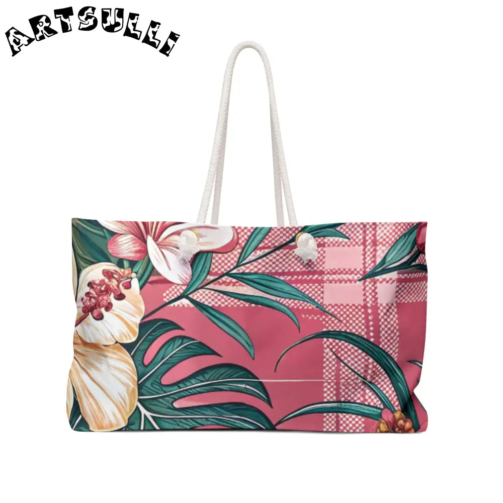 JAKKOUTTHEBXX Plaid x Floral Burgundy and Green Weekender Bag