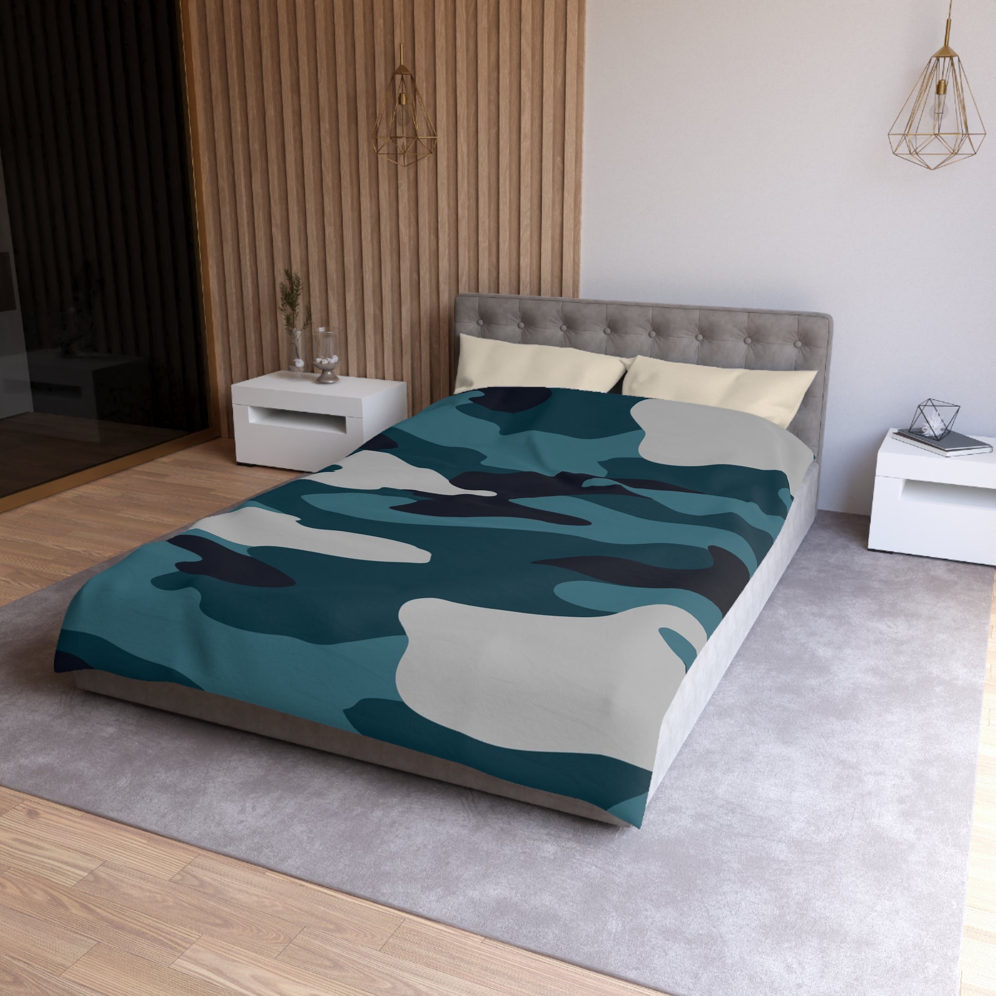 Blue Camouflage Microfiber Duvet Cover, Artsulli - Art is Long, Life is Short, Home Decor, , , , , , , 