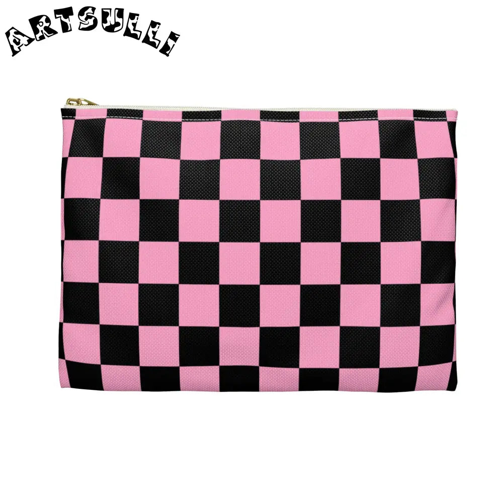 JAKKOUTTHEBXX Checkerboard Black and Pink Accessory Pouch