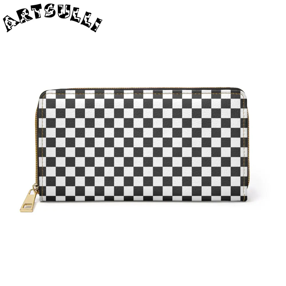 JAKKOUTTHEBXX Checkerboard II Blue White and Black Zipper Wallet