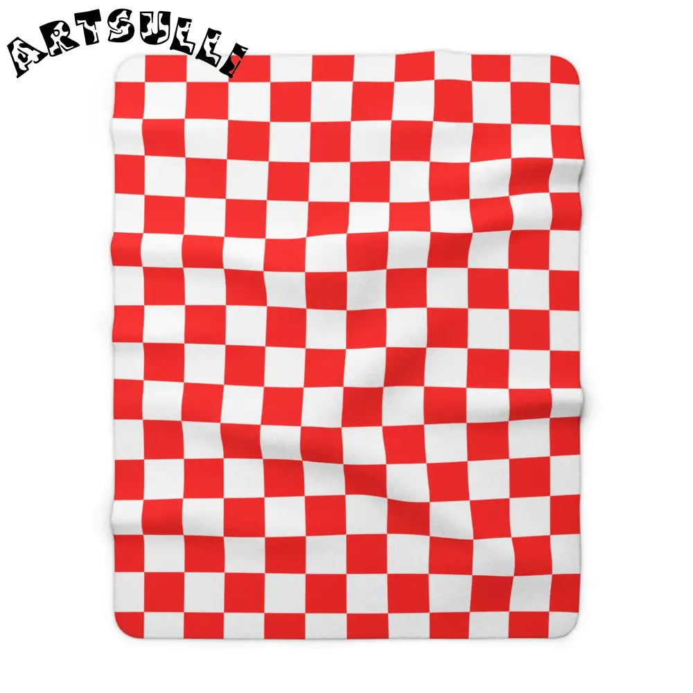 JAKKOUTTHEBXX Checkerboard Red and White Sherpa Fleece Blanket