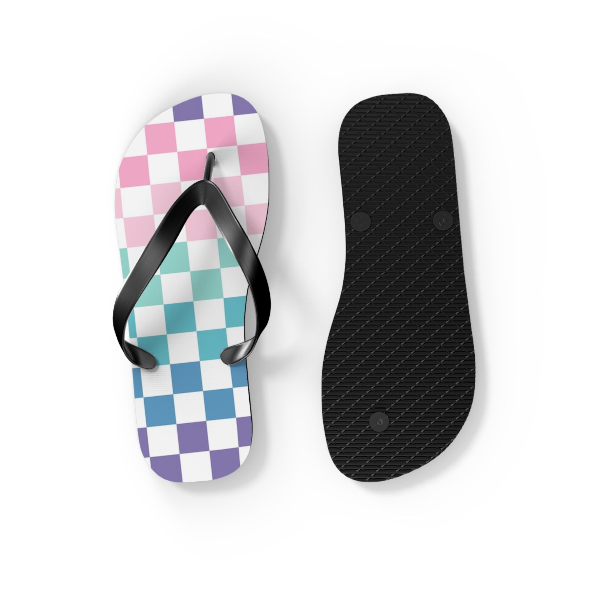 Vaporwave Rainbow  Checkerboard Multi-Color Flip Flops, Artsulli - Art is Long, Life is Short, Shoes, , , , , , , 