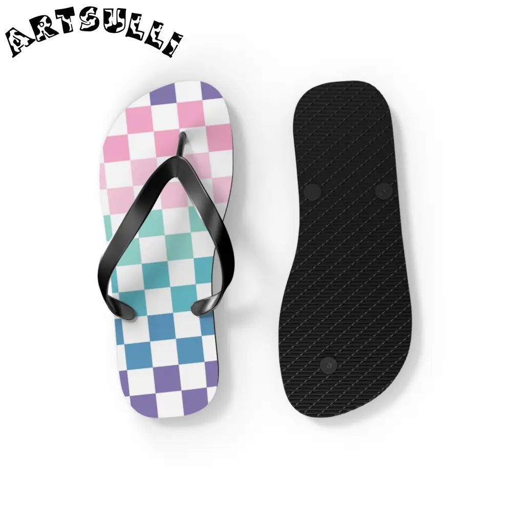 JAKKOUTTHEBXX Vaporwave Rainbow Checkerboard Multi-Color Flip Flops