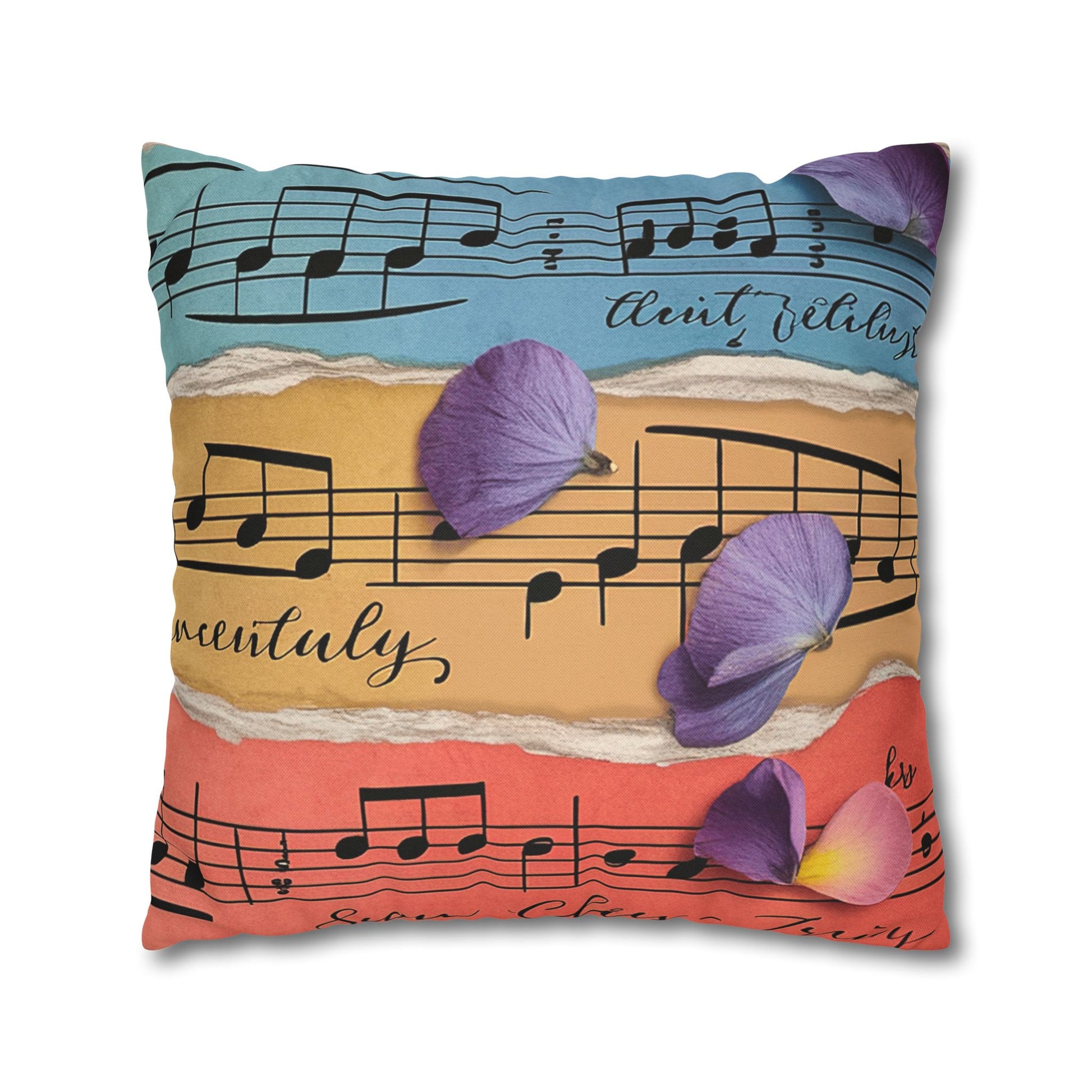 Torn Type Beat Sheet Music Multi-Color Spun Polyester Square Pillowcase, Artsulli - Art is Long, Life is Short, Home Decor, , , , , , , 