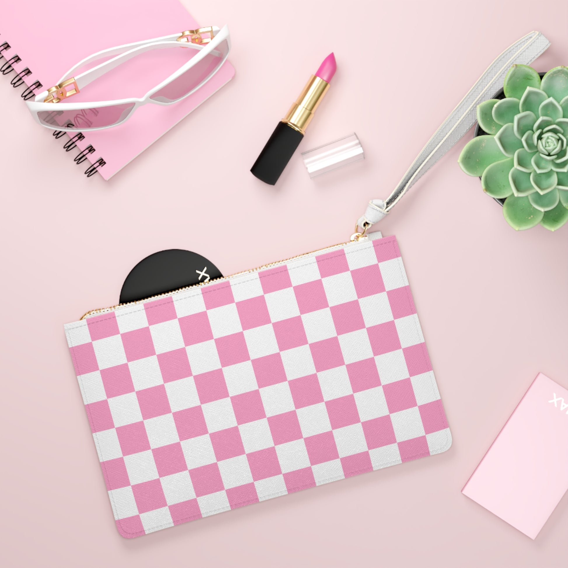 Checkerboard Hot Pink and White Clutch Bag, Artsulli - Art is Long, Life is Short, Bags, , , , , , , 