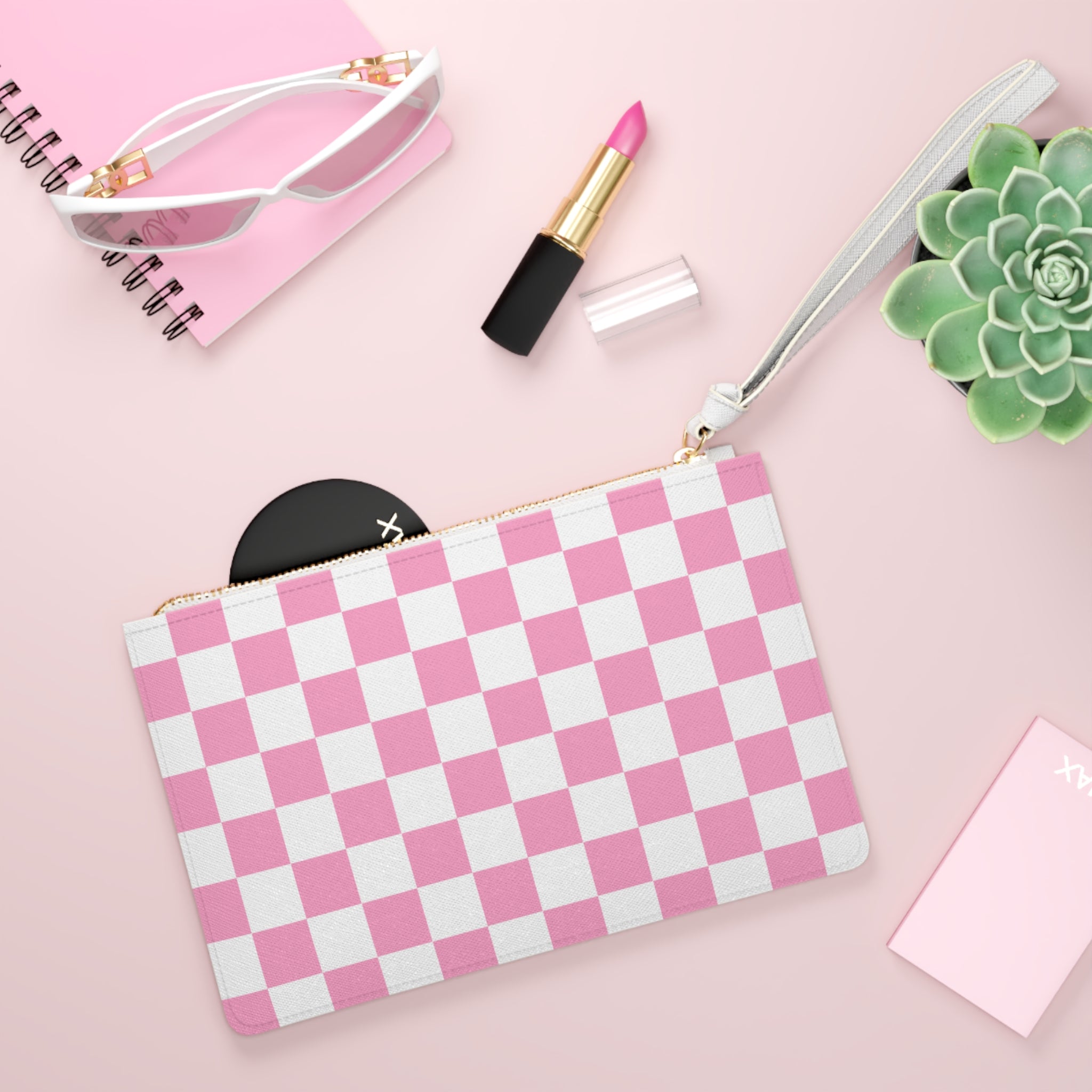 Checkerboard Hot Pink and White Clutch Bag, Artsulli - Art is Long, Life is Short, Bags, , , , , , , 