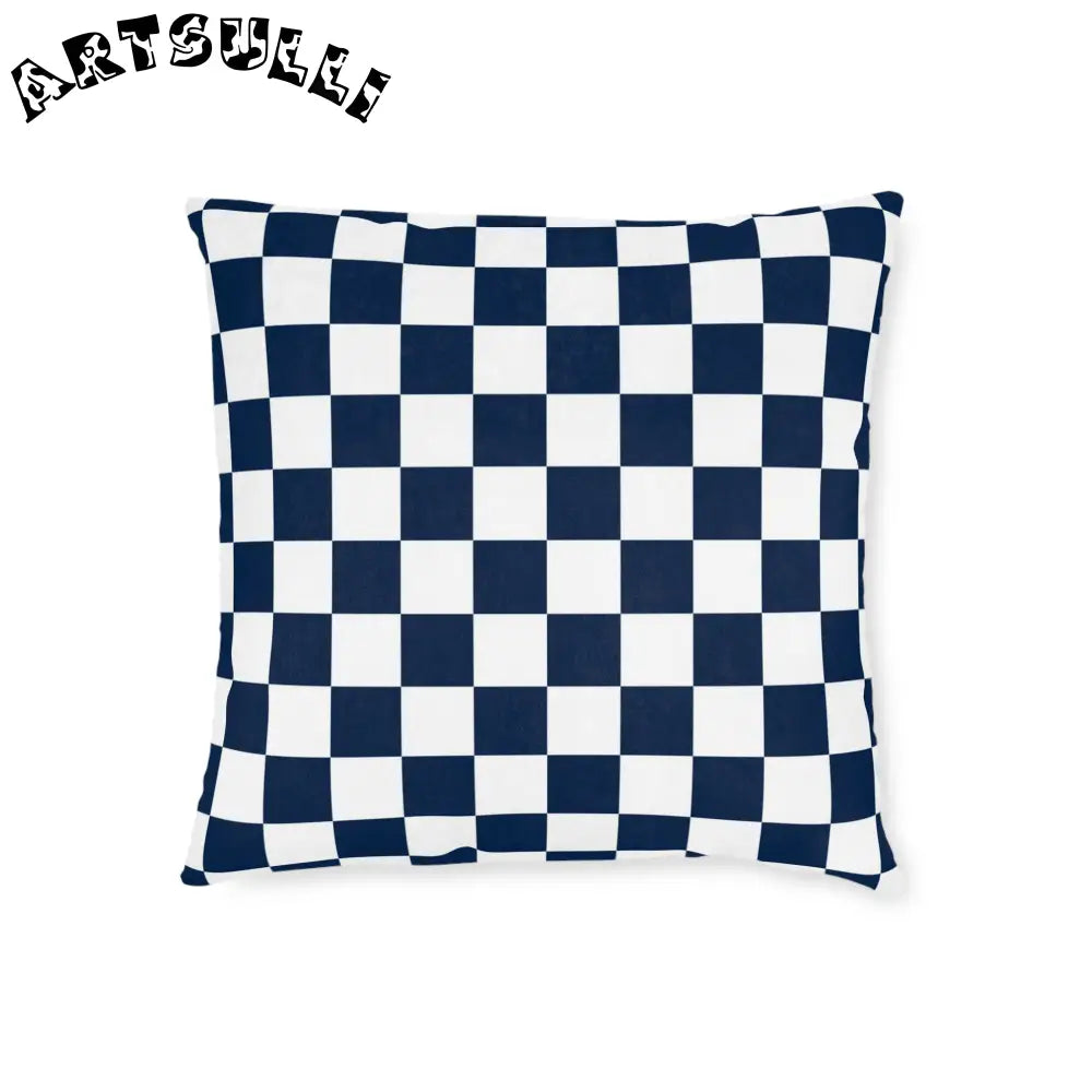 JAKKOUTTHEBXX Checkerboard White and Navy Blue Square Pillow