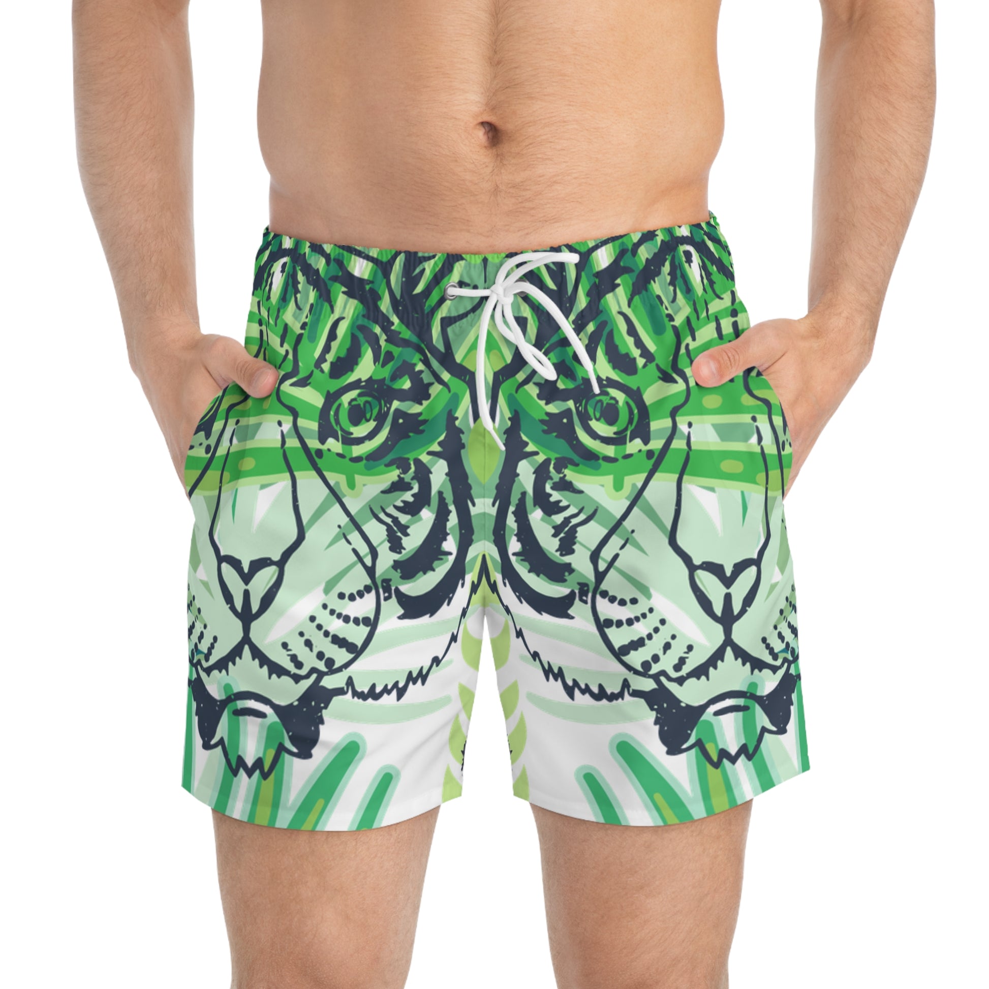 Tropical Jungle Tigers Green Swim Trunks (AOP), Artsulli - Art is Long, Life is Short, All Over Prints, , , , , , , 
