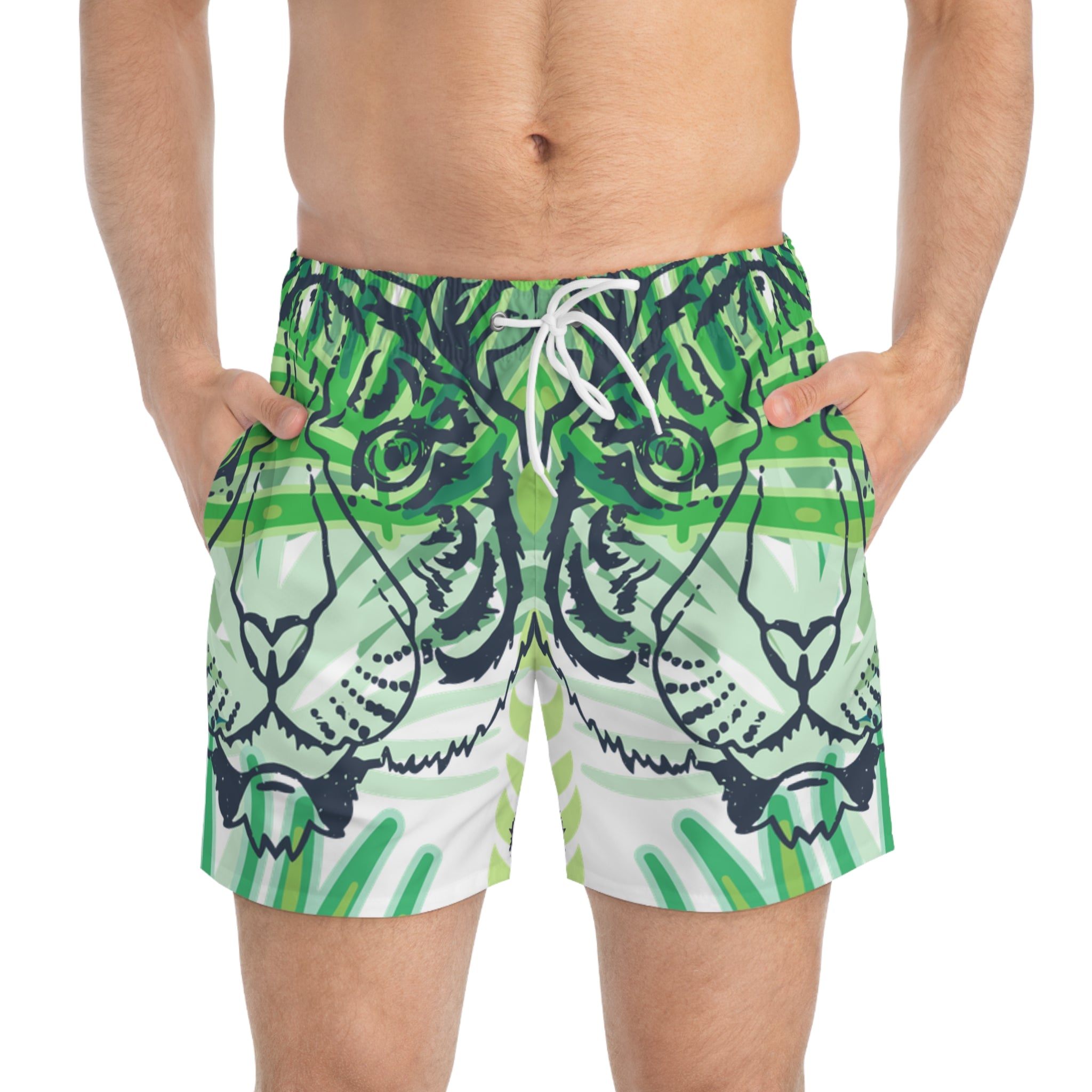 Tropical Jungle Tigers Green Swim Trunks (AOP), Artsulli - Art is Long, Life is Short, All Over Prints, , , , , , , 