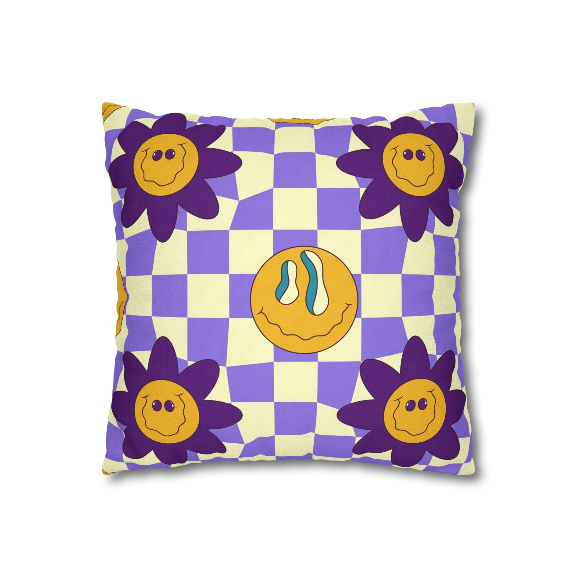 Trippy Flower Power Motifs Spun Polyester Square Pillowcase, Artsulli - Art is Long, Life is Short, Home Decor, , , , , , , 