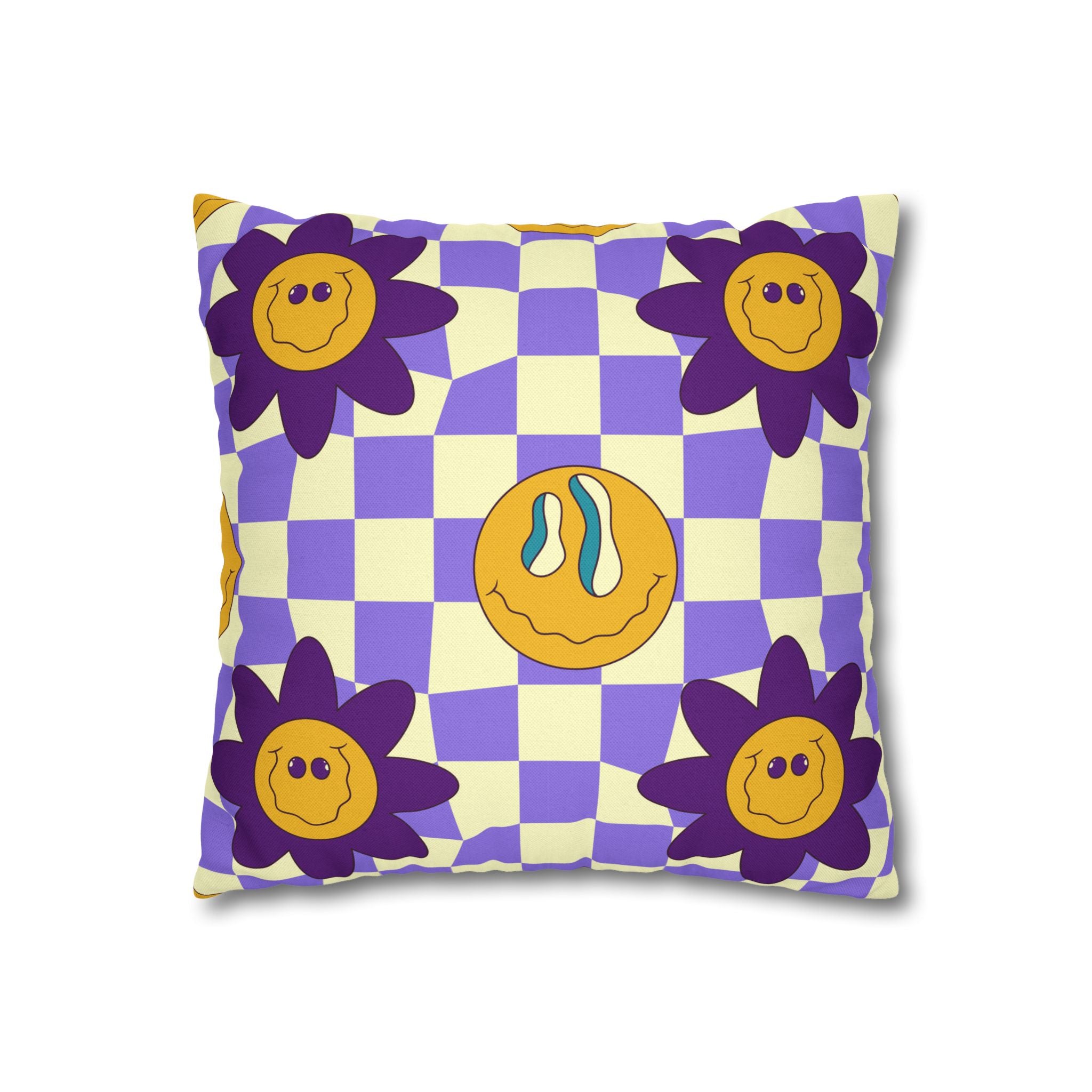 Trippy Flower Power Motifs Spun Polyester Square Pillowcase, Artsulli - Art is Long, Life is Short, Home Decor, , , , , , , 