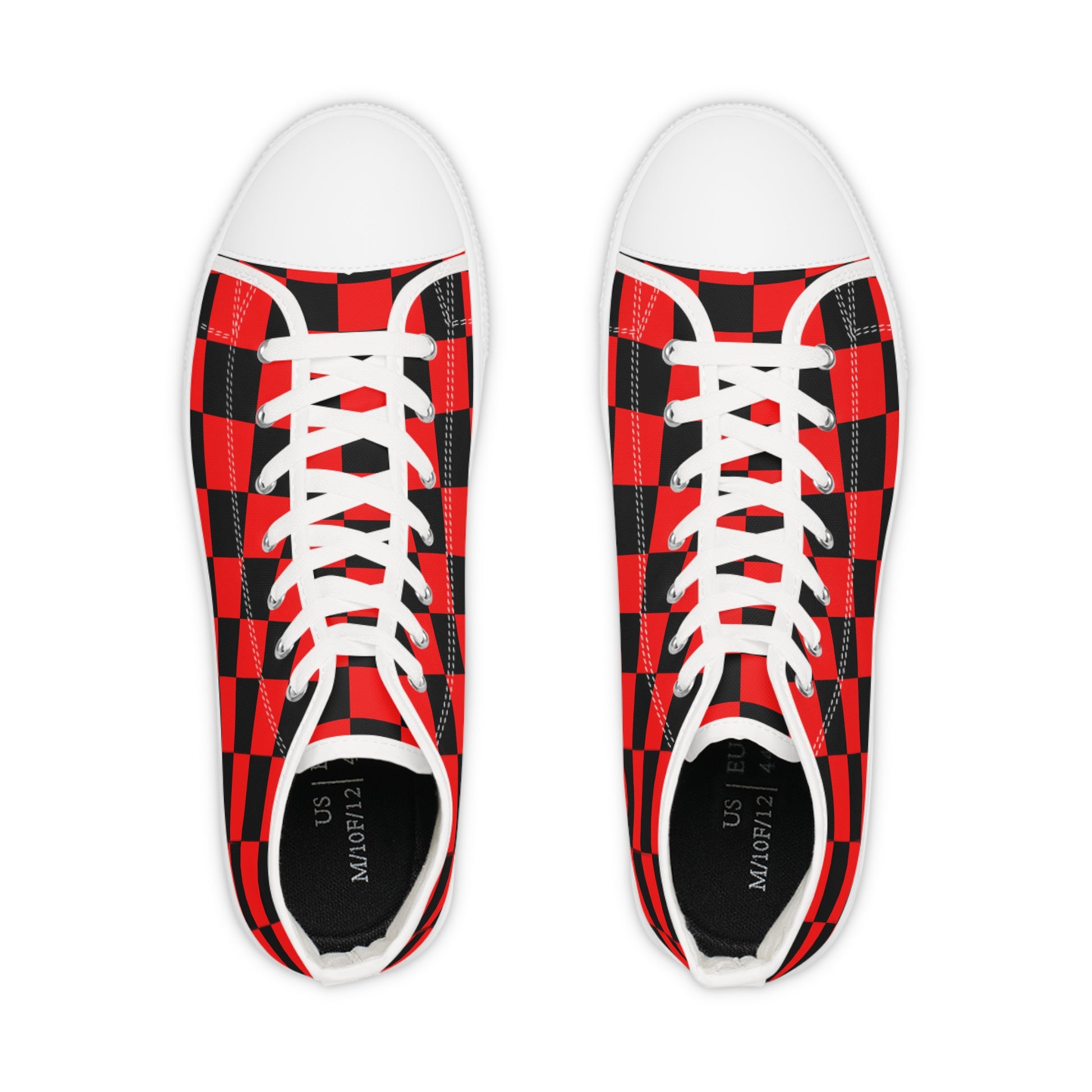 Checkerboard Red and Black Men's High Top Sneakers, Artsulli - Art is Long, Life is Short, Shoes, , , , , , , 