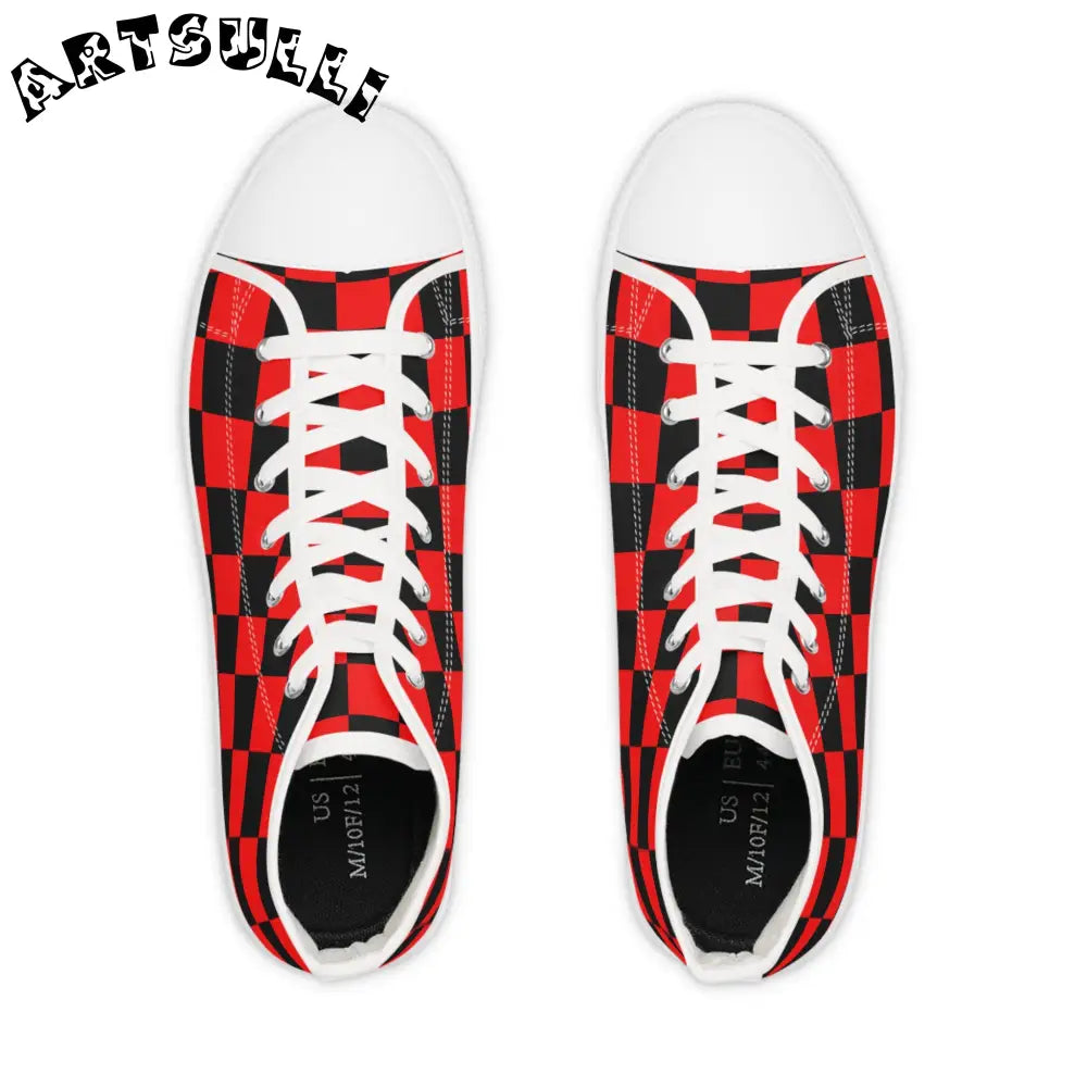 JAKKOUTTHEBXX Checkerboard Red and Black Men’s High Top Sneakers