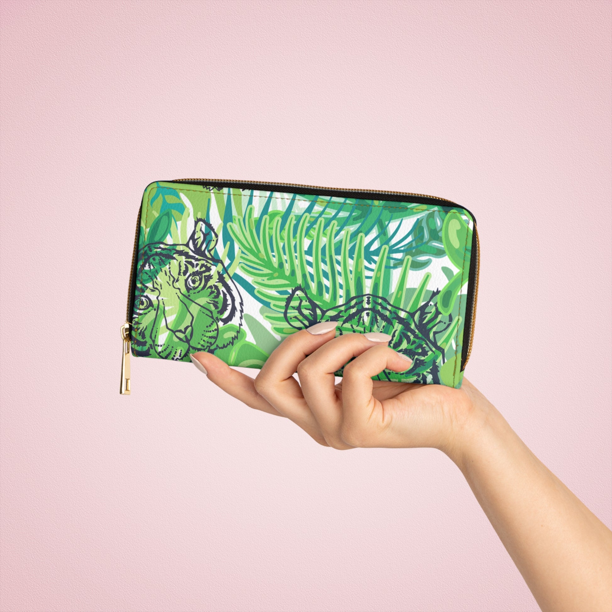 Tropical Jungle Tigers Green  Zipper Wallet, Artsulli - Art is Long, Life is Short, Accessories, , , , , , , 