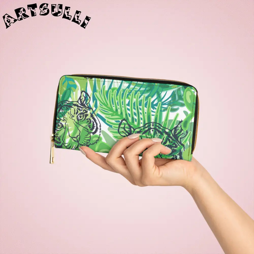 JAKKOUTTHEBXX Tropical Jungle Tigers Green Zipper Wallet