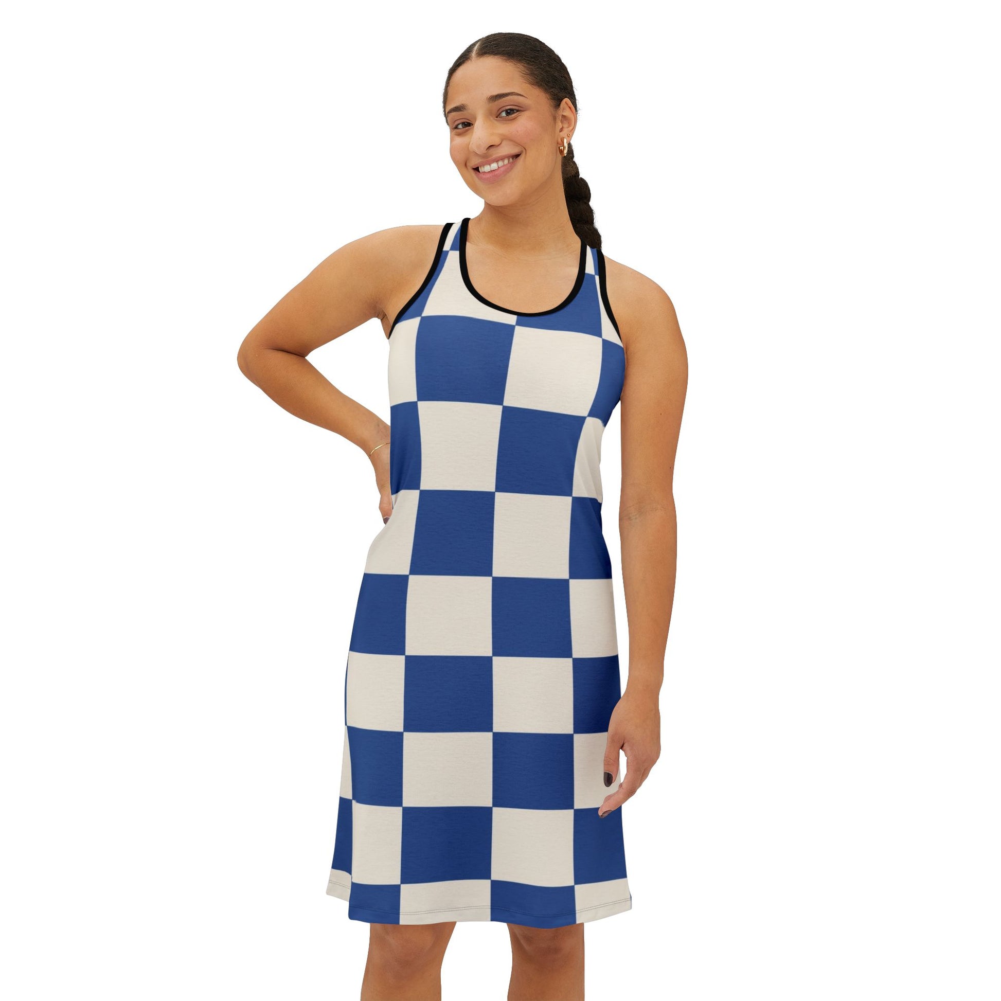 Checkerboard Blue Women's Racerback Dress (AOP), Artsulli - Art is Long, Life is Short, Tank Top, , , , , , , 