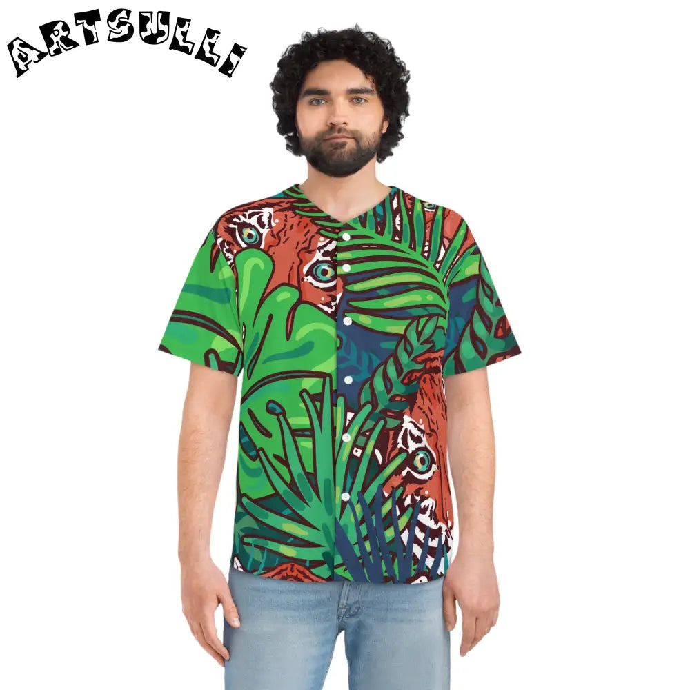 JAKKOUTTHEBXX Tropical Jungle Tigers Blue and Green Men’s Baseball