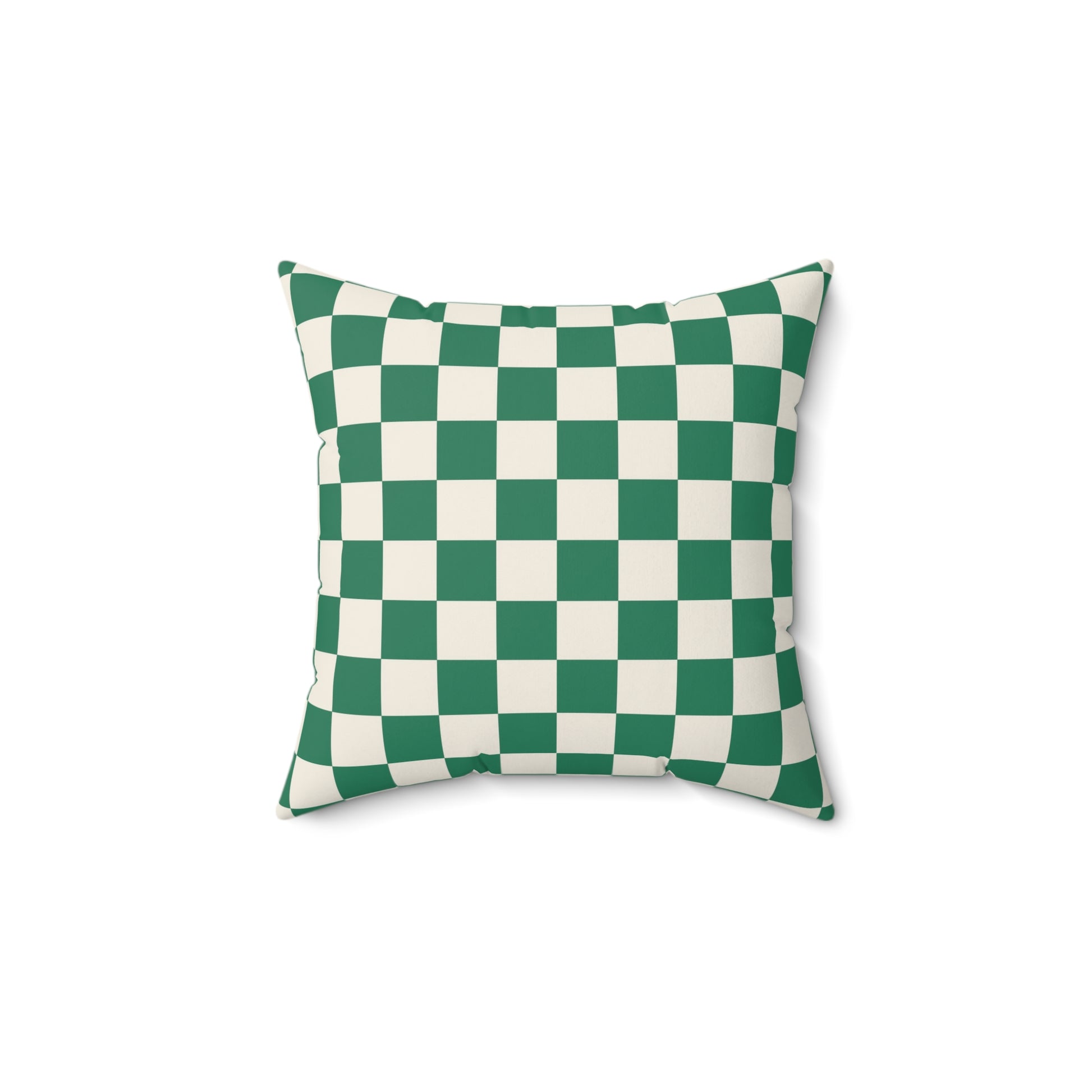 Checkerboard Dark Green Spun Polyester Square Pillow, Artsulli - Art is Long, Life is Short, Home Decor, Size, 14" × 14", , , , , 59030019125130396906