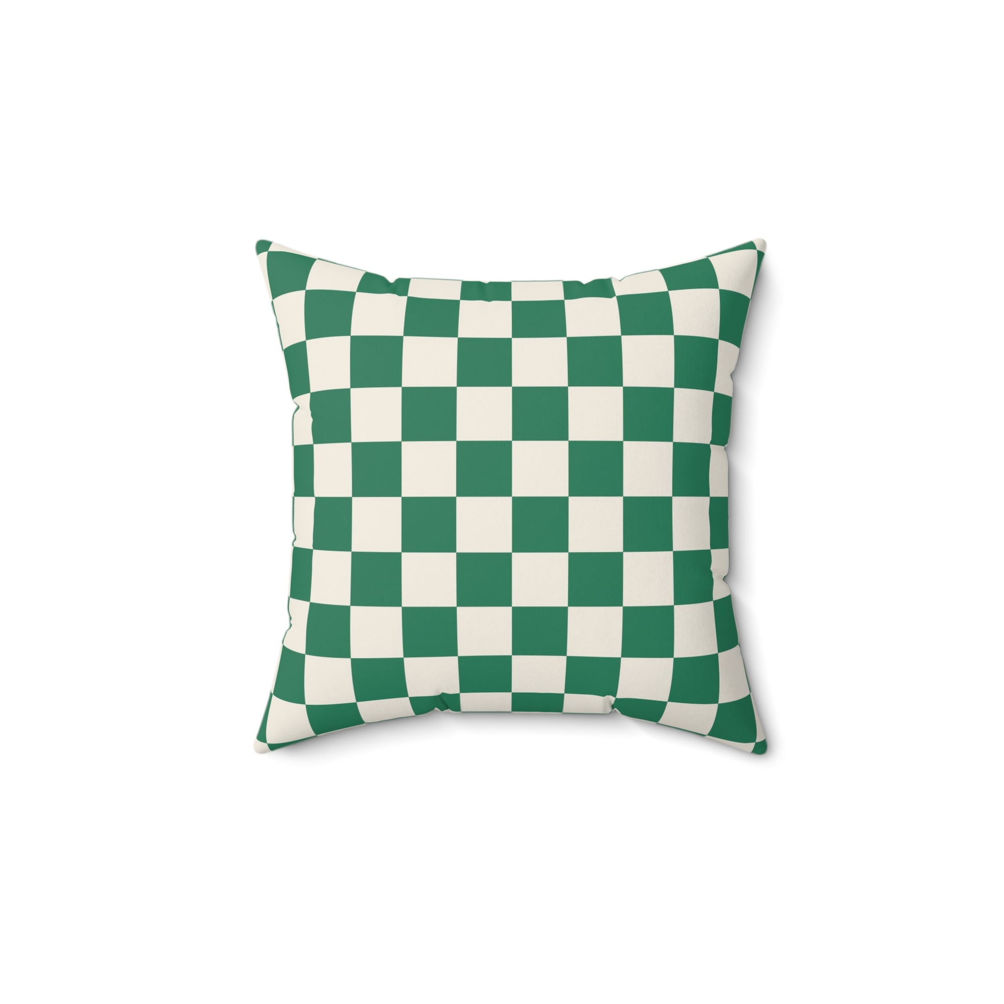 Checkerboard Dark Green Spun Polyester Square Pillow, Artsulli - Art is Long, Life is Short, Home Decor, Size, 14" × 14", , , , , 59030019125130396906