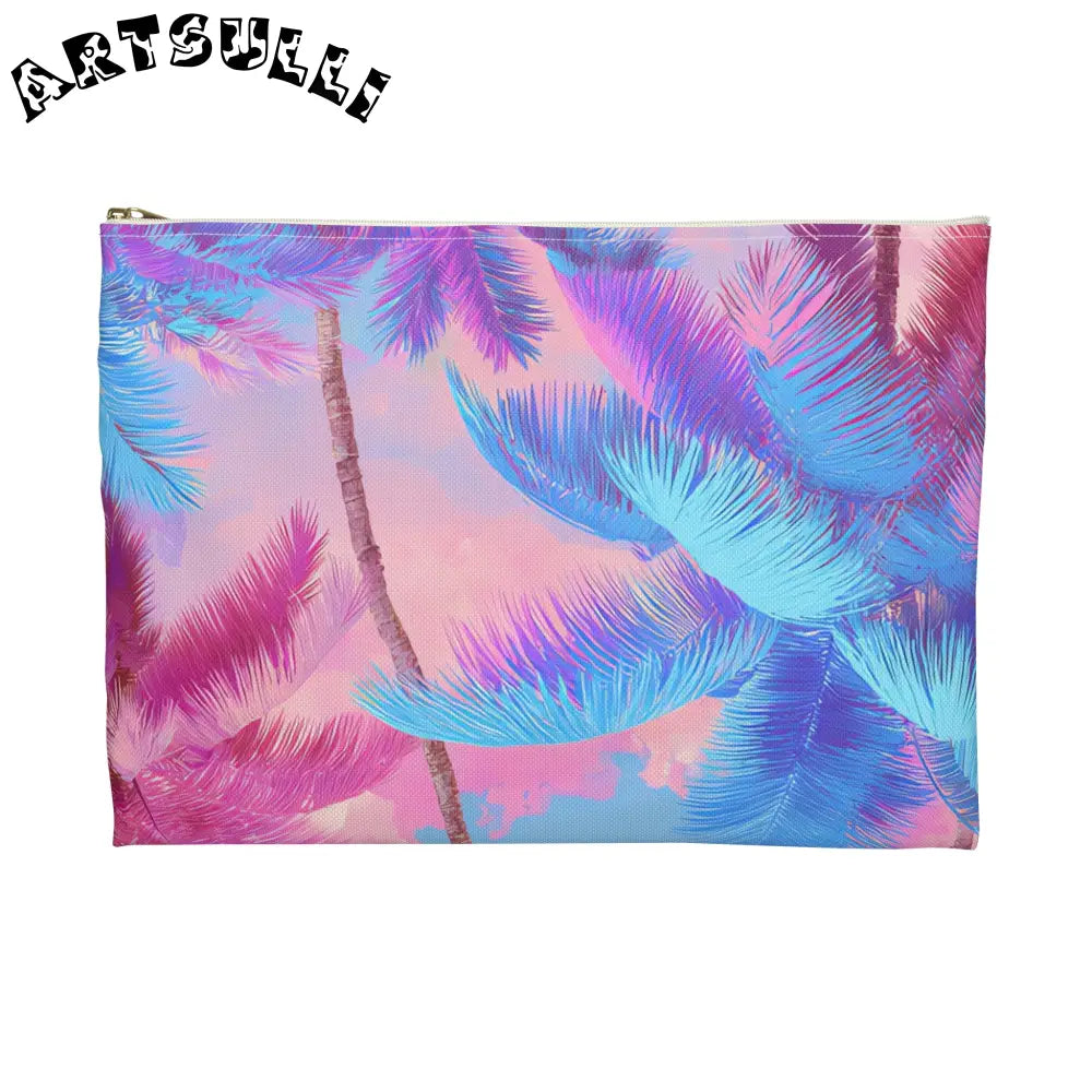 JAKKOUTTHEBXX Ethereal Pastel Palms II Blue and Pink Accessory Pouch