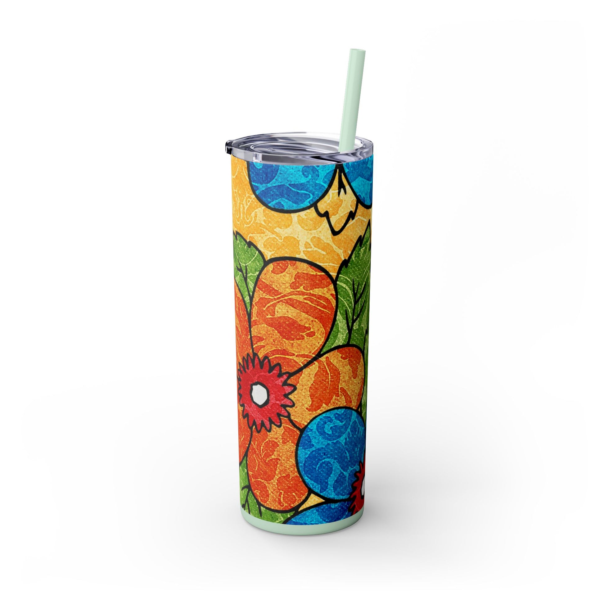 Groovy Yellow Floral Kl Skinny Tumbler with Straw, 20oz, Artsulli - Art is Long, Life is Short, Mug, , , , , , , 
