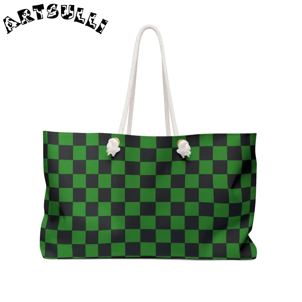 JAKKOUTTHEBXX Checkerboard Green and Black Weekender Bag