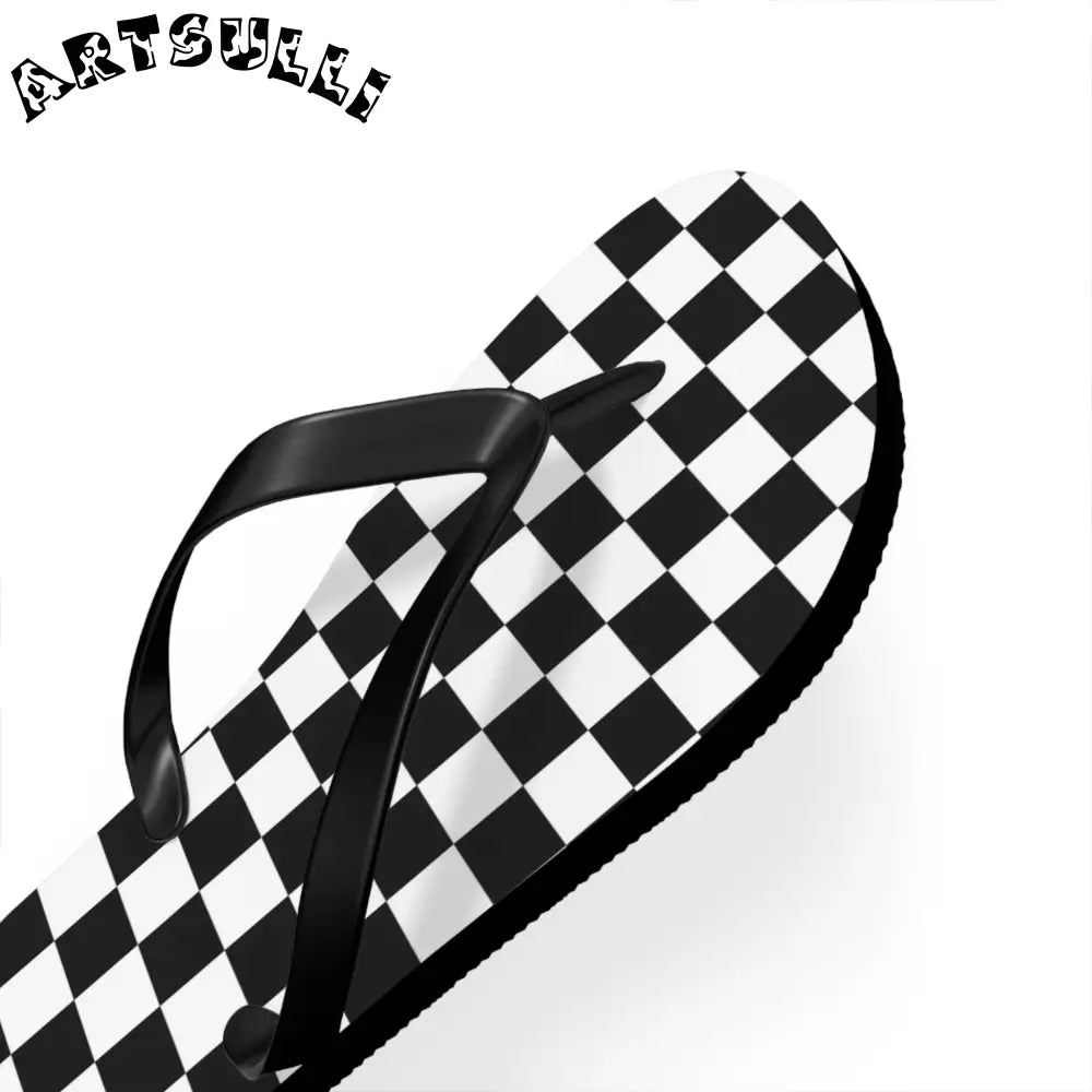 JAKKOUTTHEBXX Checkerboard White and Black Flip Flops JAKKOUTTHEBXX