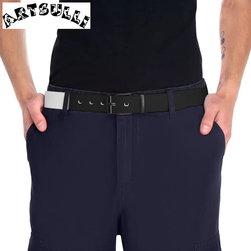 JAKKOUTTHEBXX Reversible Black and White Belt with Black Buckle