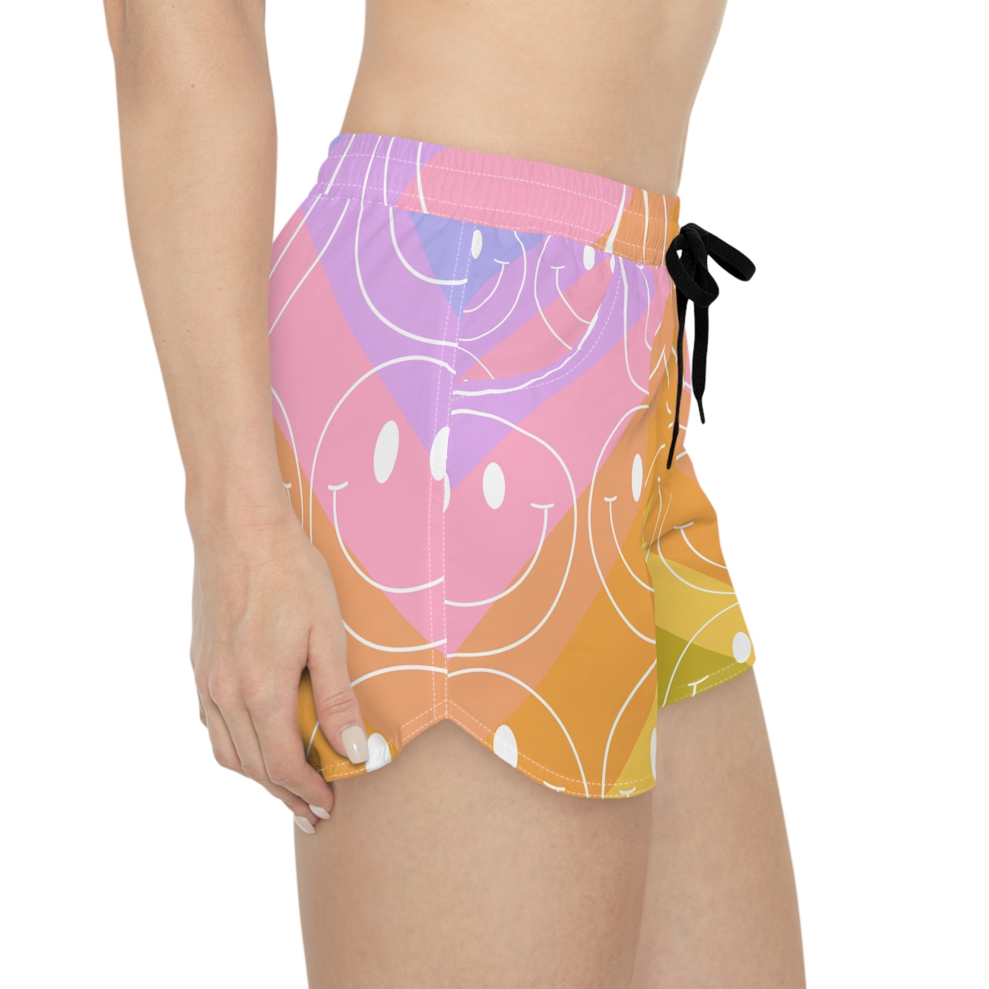 Smiley Face x Rainbow Stripes Multi-Color Women's Casual Shorts (AOP), Artsulli - Art is Long, Life is Short, All Over Prints, , , , , , , 