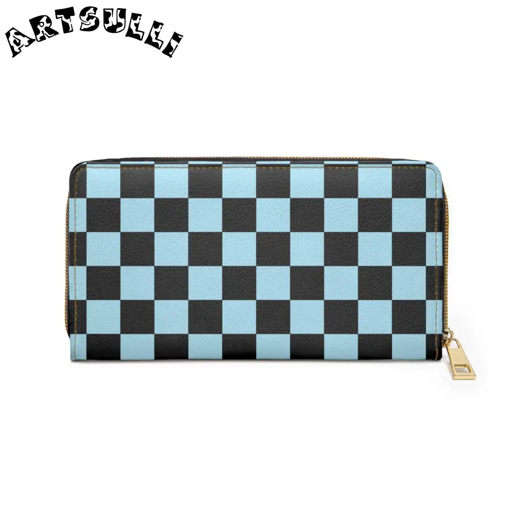 JAKKOUTTHEBXX Checkerboard Black and Blue Zipper Wallet