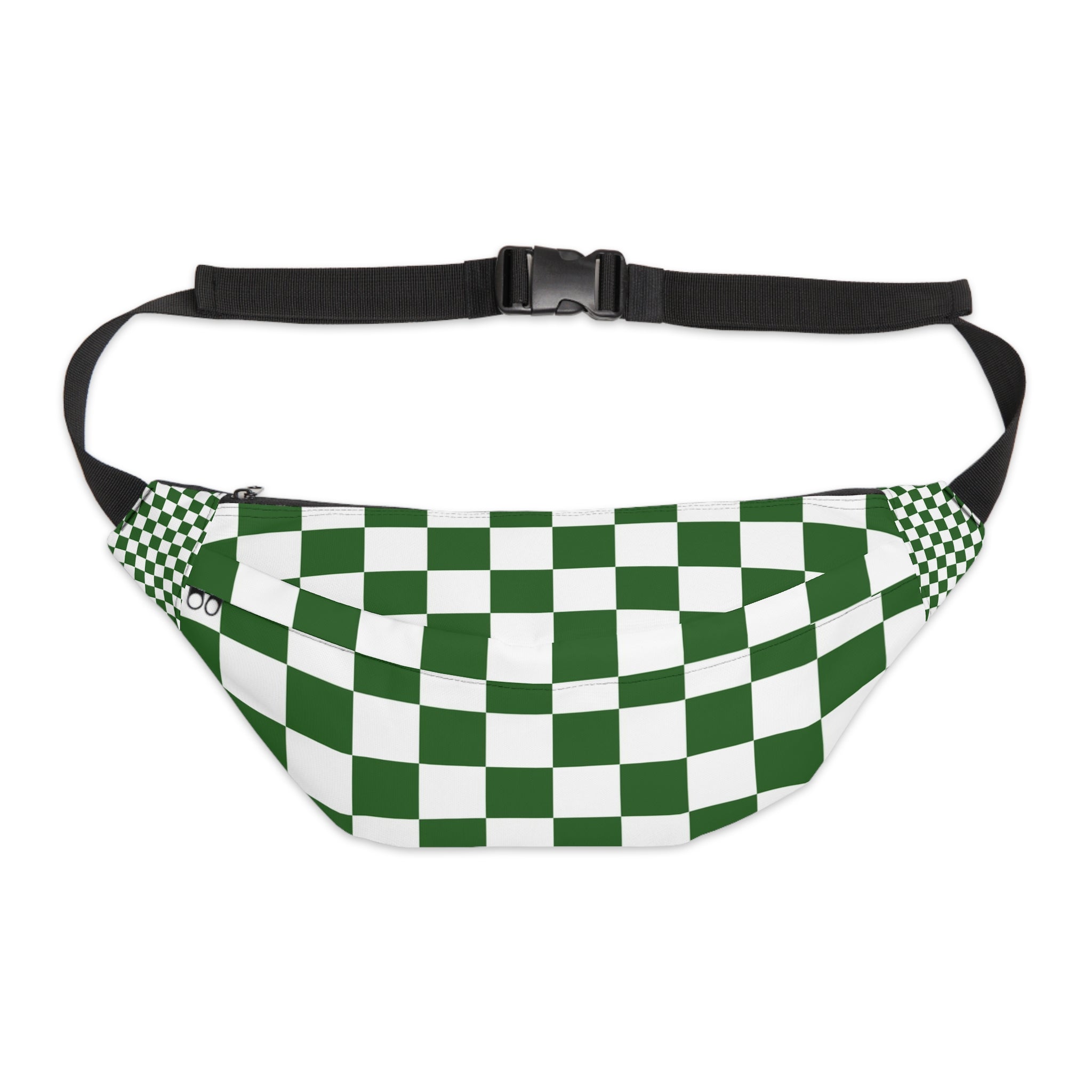 Checkerboard White and Dark Green Large Fanny Pack, Artsulli - Art is Long, Life is Short, Bags, Size, 8" × 9" × 4'', , , , , 12316592816182101318