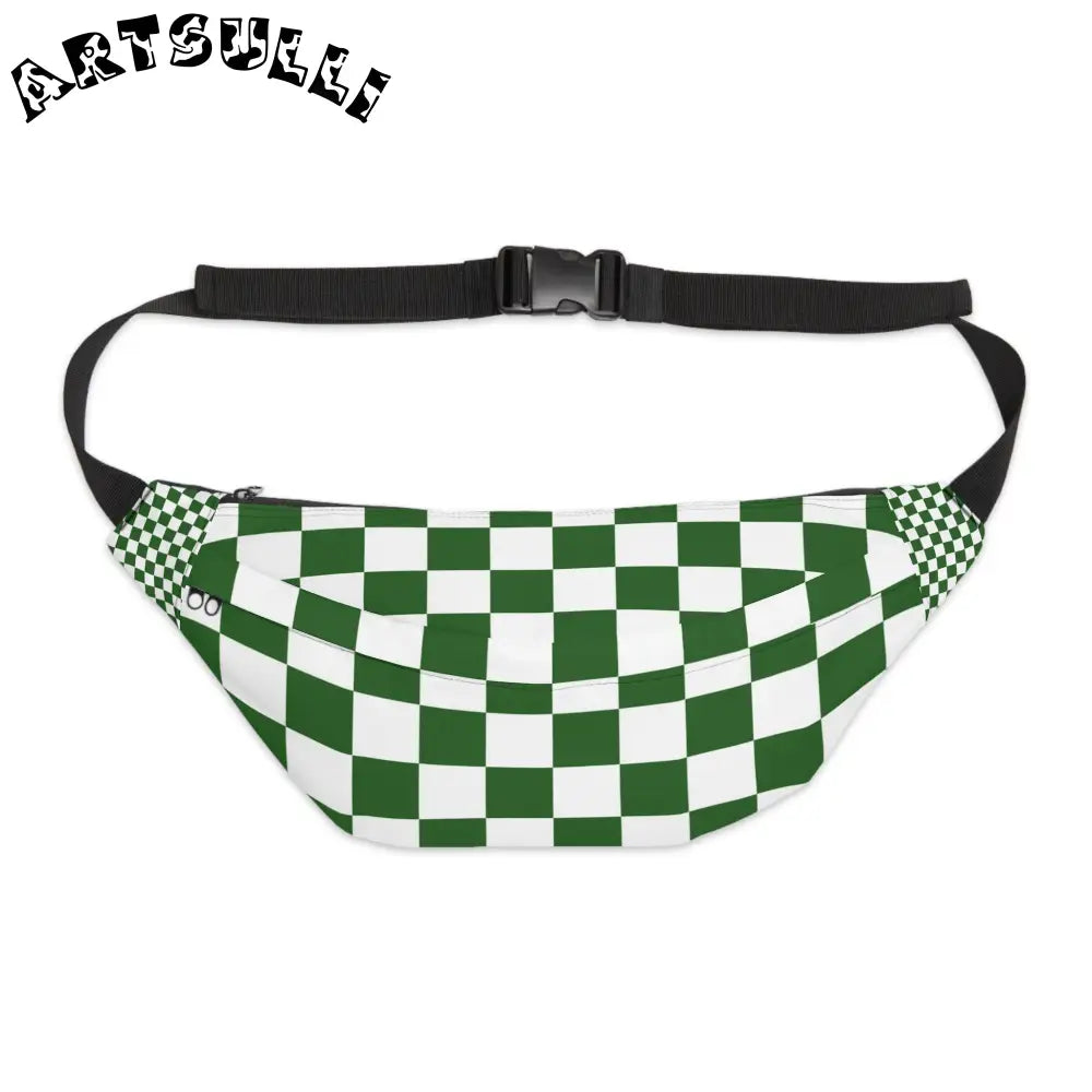 JAKKOUTTHEBXX Checkerboard White and Dark Green Large Fanny Pack
