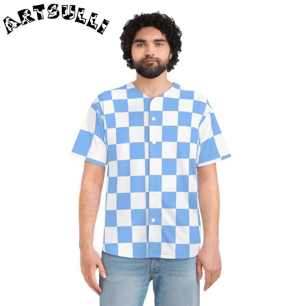JAKKOUTTHEBXX Checkerboard White and Light Blue Men’s Baseball