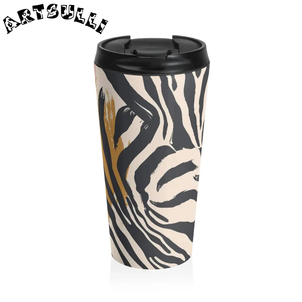 JAKKOUTTHEBXX Stainless steel zebra print travel mug with black lid