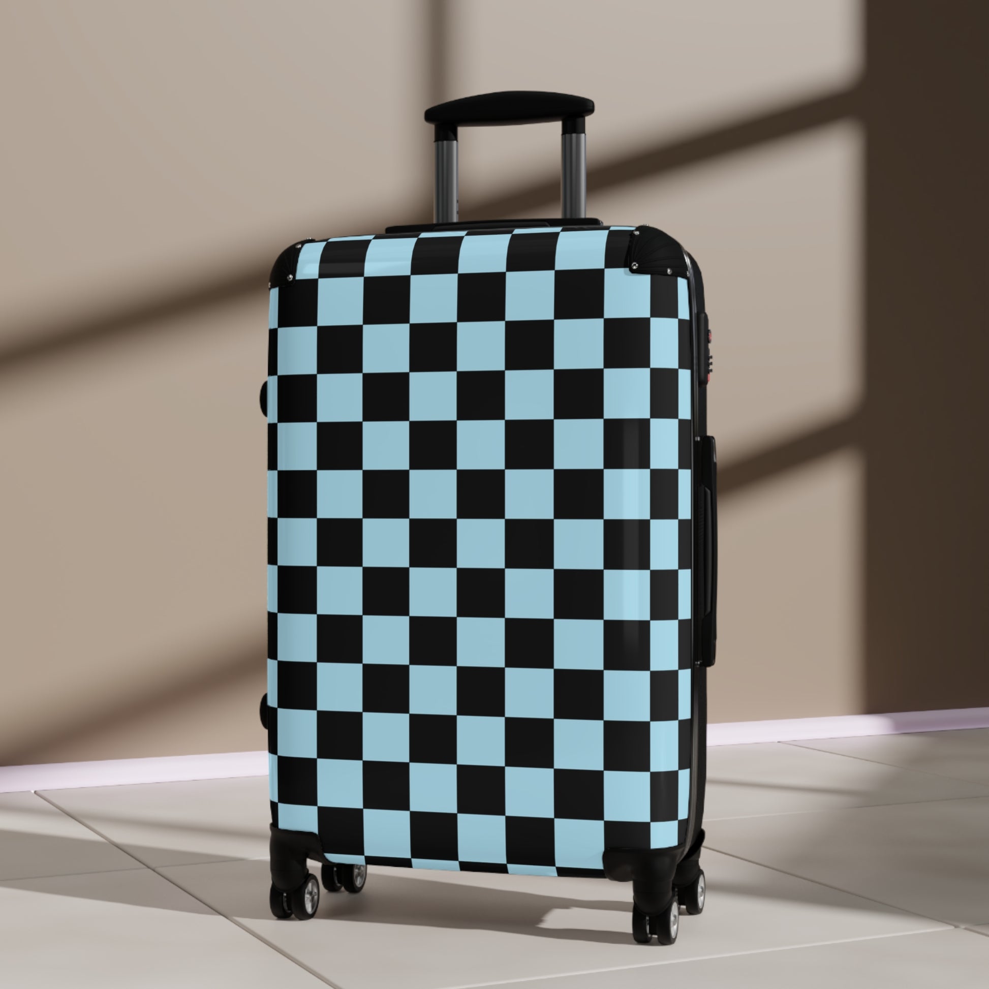 Checkerboard Black and Blue Suitcase, Artsulli - Art is Long, Life is Short, Bags, , , , , , , 