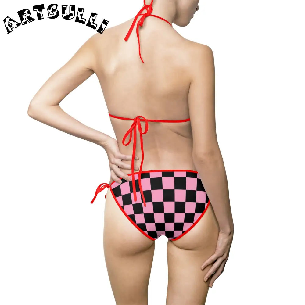 JAKKOUTTHEBXX Checkerboard Black and Pink Women’s Bikini Swimsuit