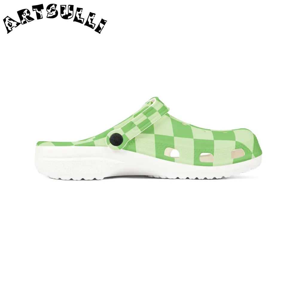 JAKKOUTTHEBXX Checkerboard Green EVA Foam Rubber Shoes (AOP)
