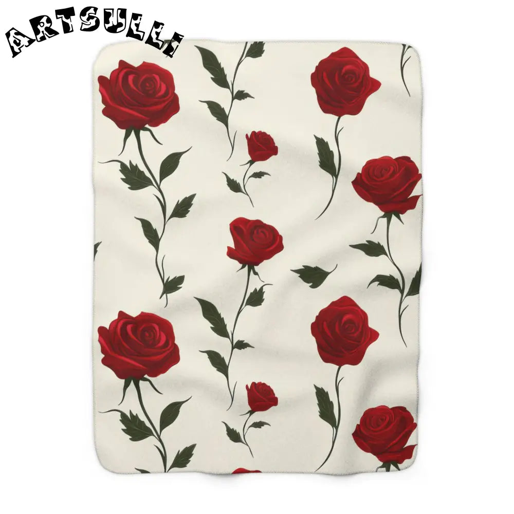 JAKKOUTTHEBXX Red Roses Sherpa Fleece Blanket JAKKOUTTHEBXX Artsulli