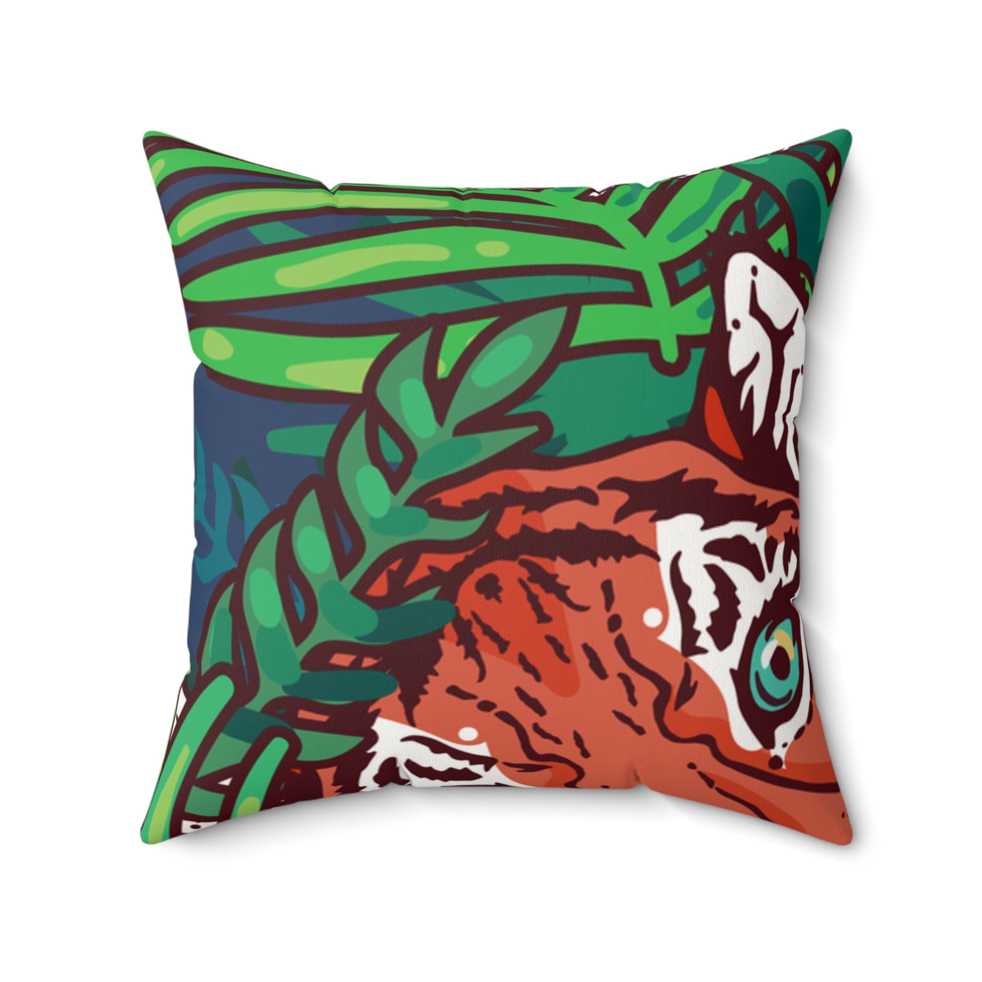 Tropical Jungle Tigers Blue and Green Faux Suede Square Pillow, Artsulli - Art is Long, Life is Short, Home Decor, , , , , , , 