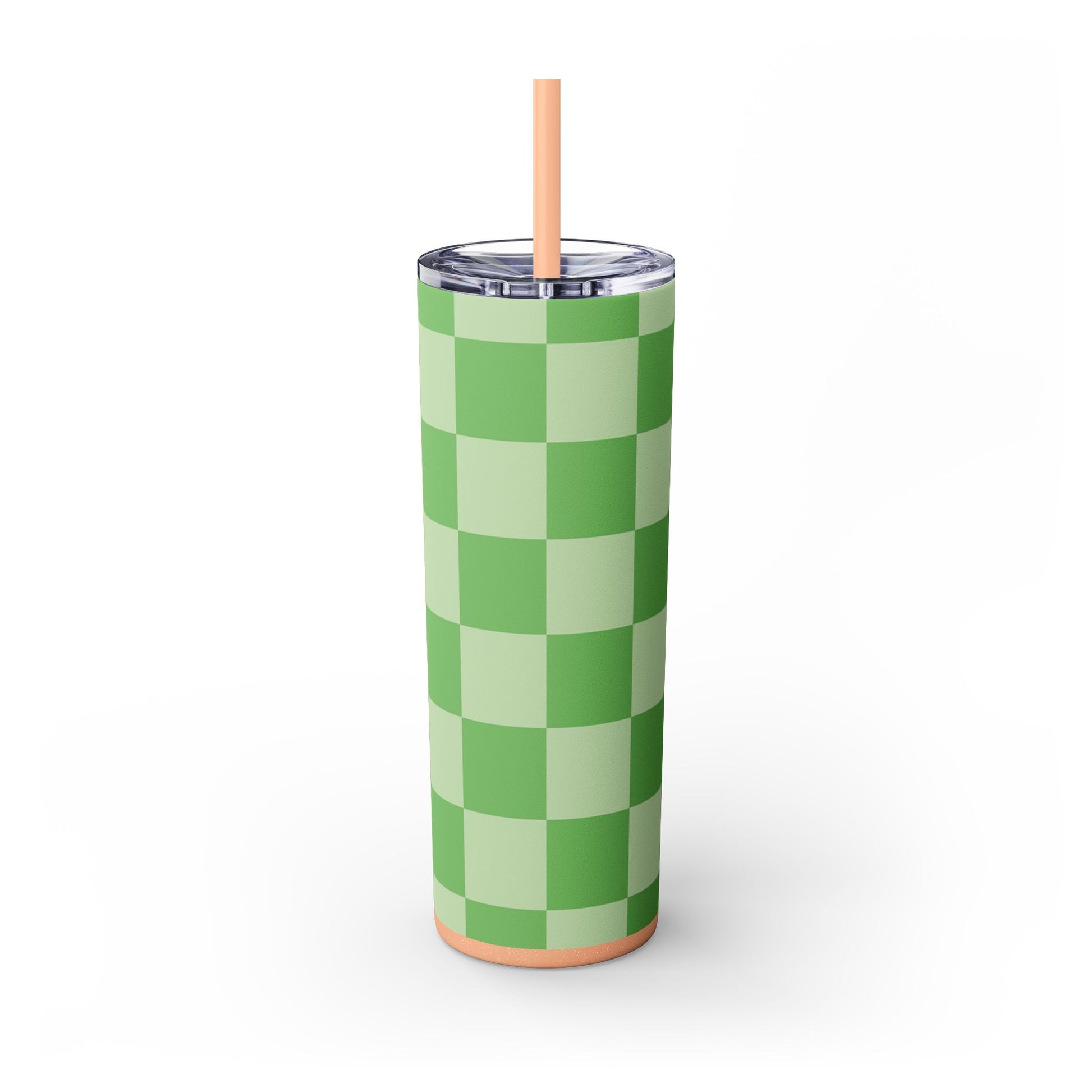 Checkerboard Green Skinny Tumbler with Straw, 20oz, Artsulli - Art is Long, Life is Short, Mug, , , , , , , 