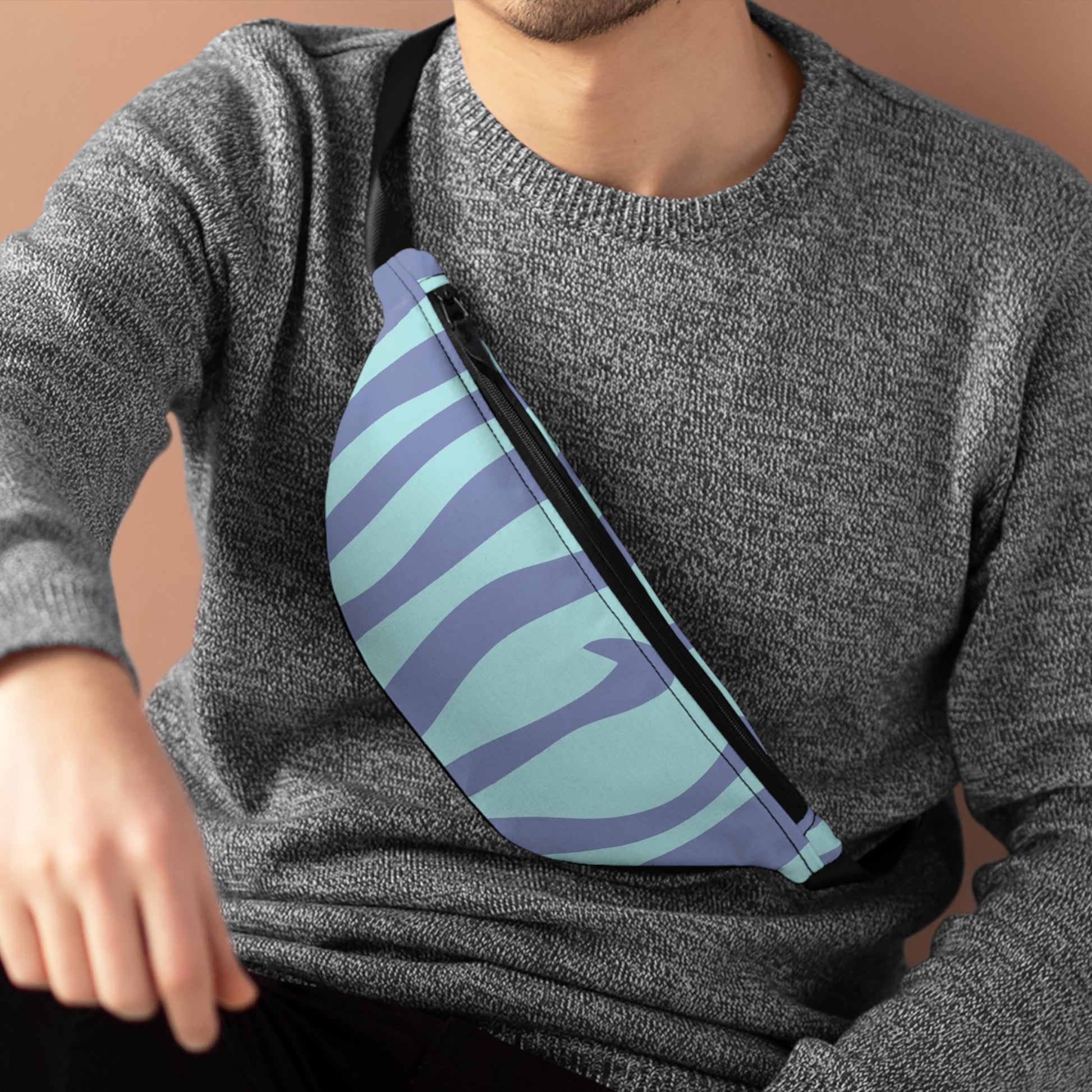 Melting Zebra Stripes Purple and Blue Fanny Pack, Artsulli - Art is Long, Life is Short, Bags, , , , , , , 