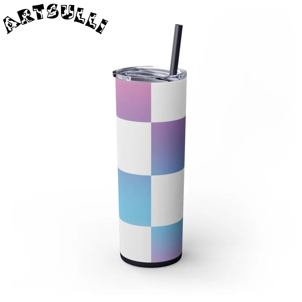 JAKKOUTTHEBXX Vaporwave Check Skinny Tumbler with Straw 20oz