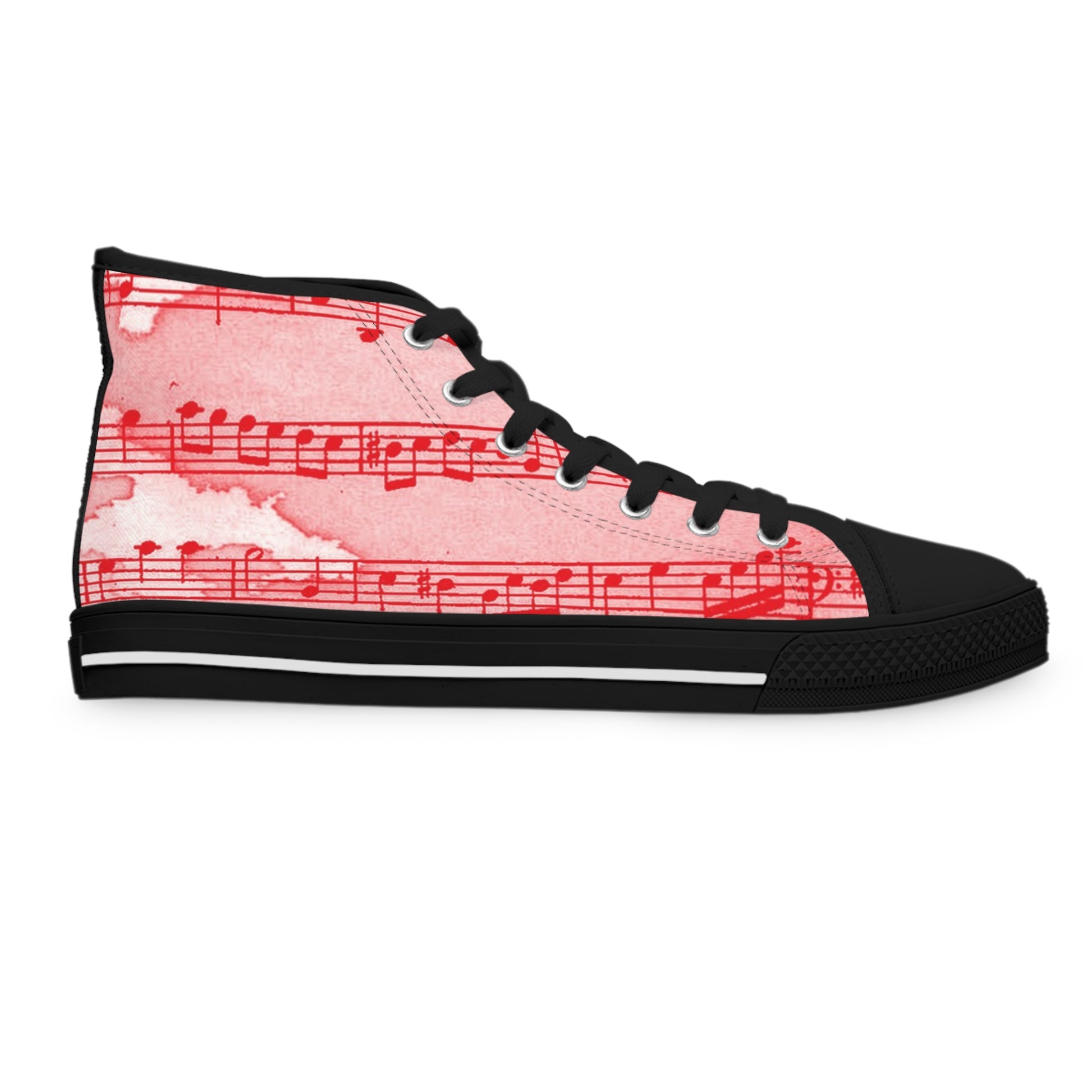 Drip Spill Type Beat Sheet Music Red Women's High Top Sneakers, Artsulli - Art is Long, Life is Short, Shoes, , , , , , , 