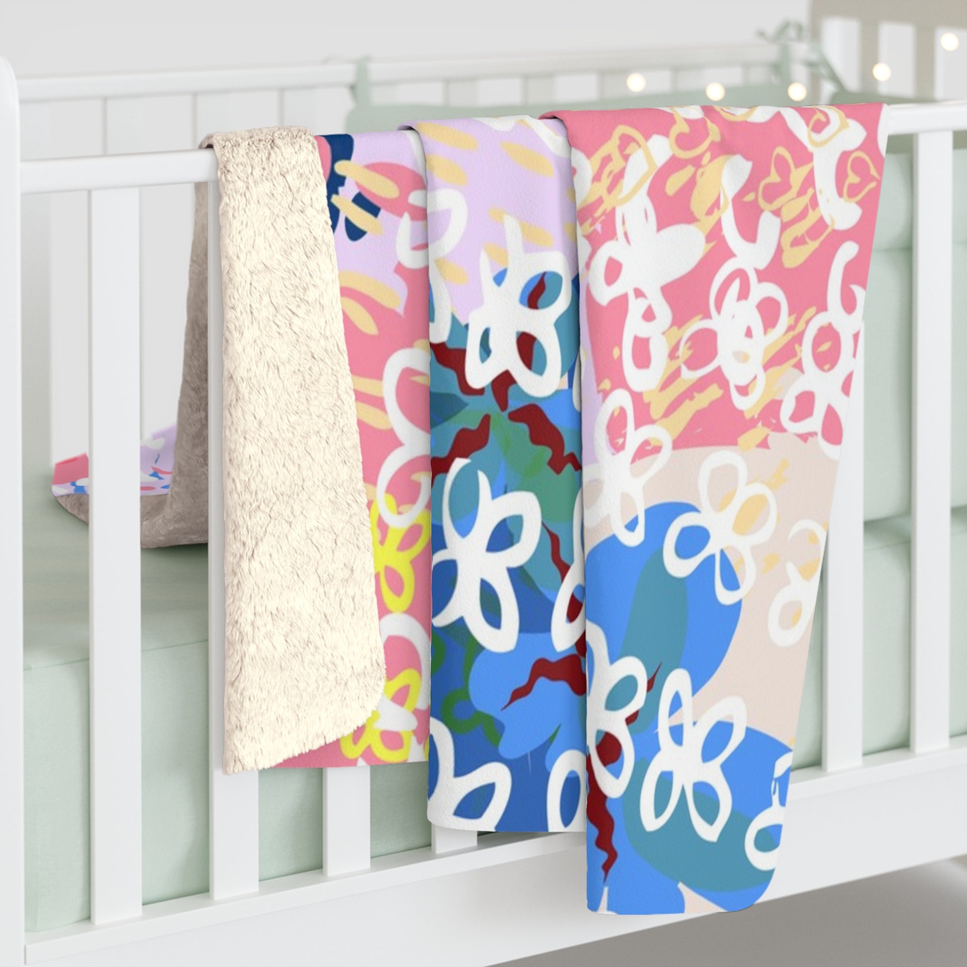 Flowers x Doodles x Hearts Multi-Color Sherpa Fleece Blanket, Artsulli - Art is Long, Life is Short, Home Decor, , , , , , , 
