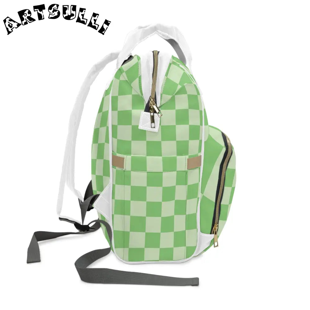 JAKKOUTTHEBXX Checkerboard Green Multifunctional Diaper Backpack