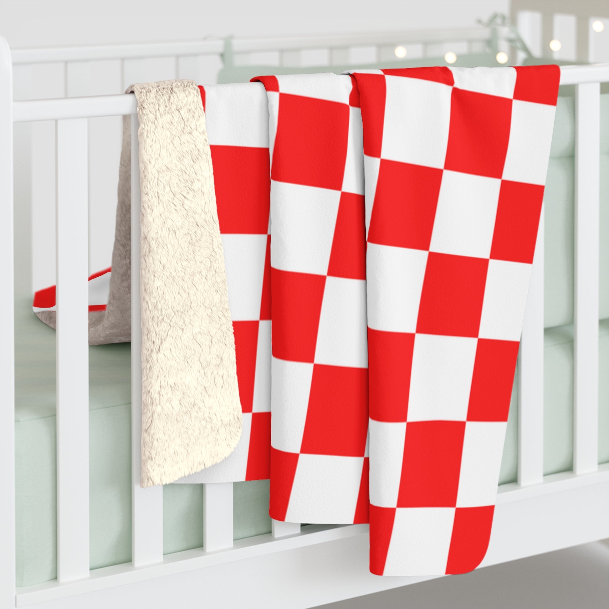 Checkerboard Red and White Sherpa Fleece Blanket, Artsulli - Art is Long, Life is Short, Home Decor, , , , , , , 