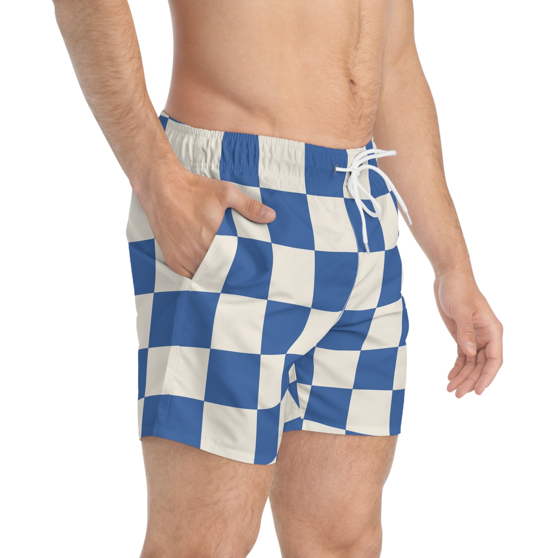 Checkerboard Blue Swim Trunks (AOP), Artsulli - Art is Long, Life is Short, All Over Prints, , , , , , , 